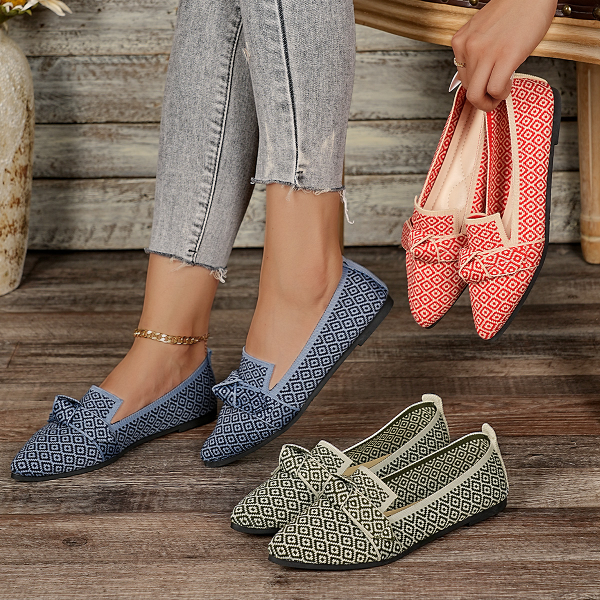 Pedal Platform Flat - Fashion Print Knitted Flat Shoes Spring