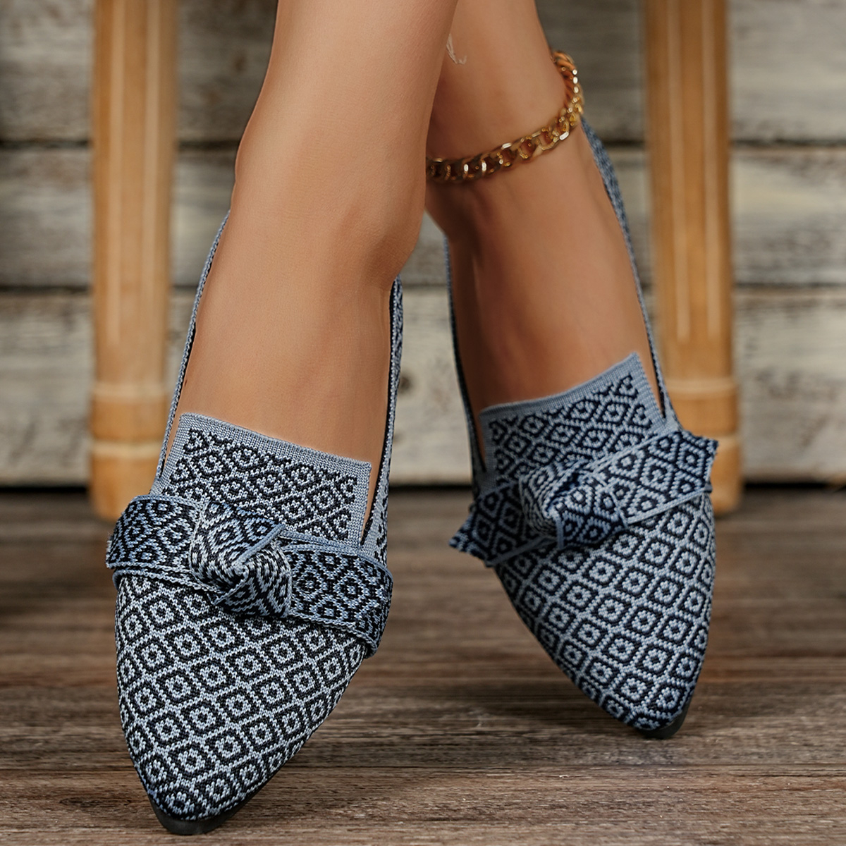 Fashion Print Knitted Flat Sho - Pedal Platform Flat ulasan dan harga