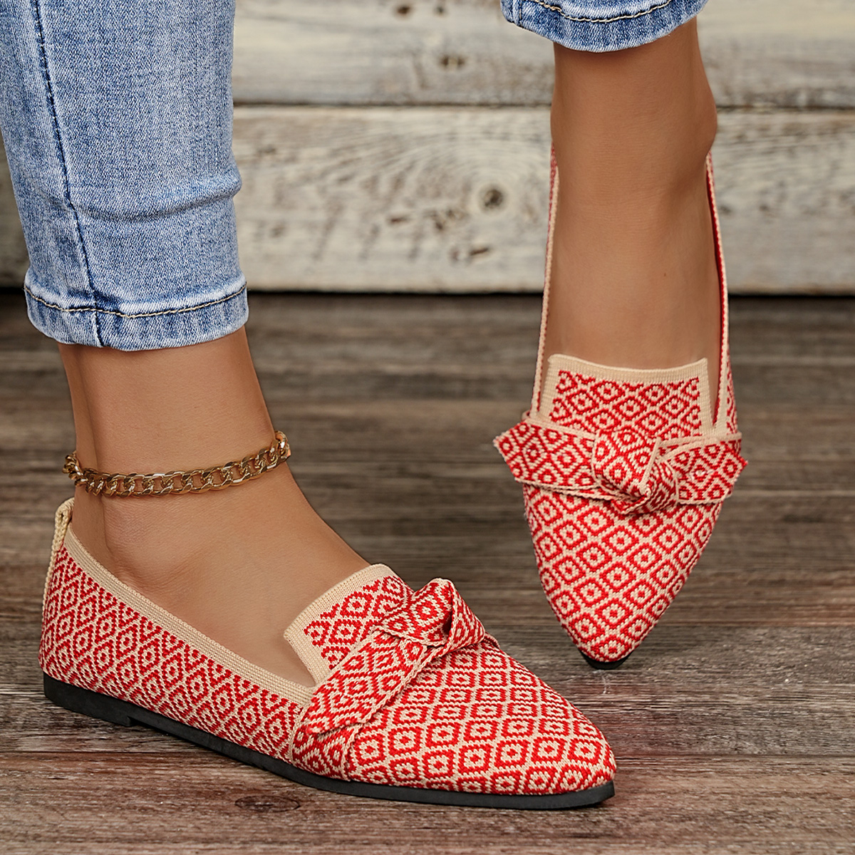 Fashion Print Knitted Flat Sho - Pedal Platform Flat ulasan dan harga